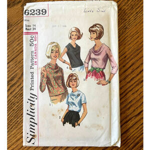 Vintage 1960s Simplicity 6239 Sewing Pattern Size Sm 14 Set of Tops COMPLETE